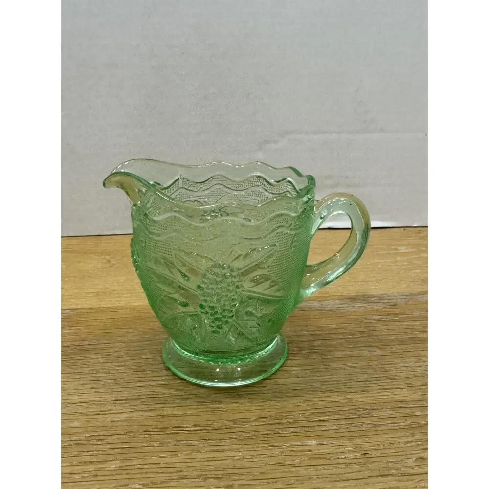 Westmoreland Glass Creamer Pitcher Stippled Grape Uranium Glass